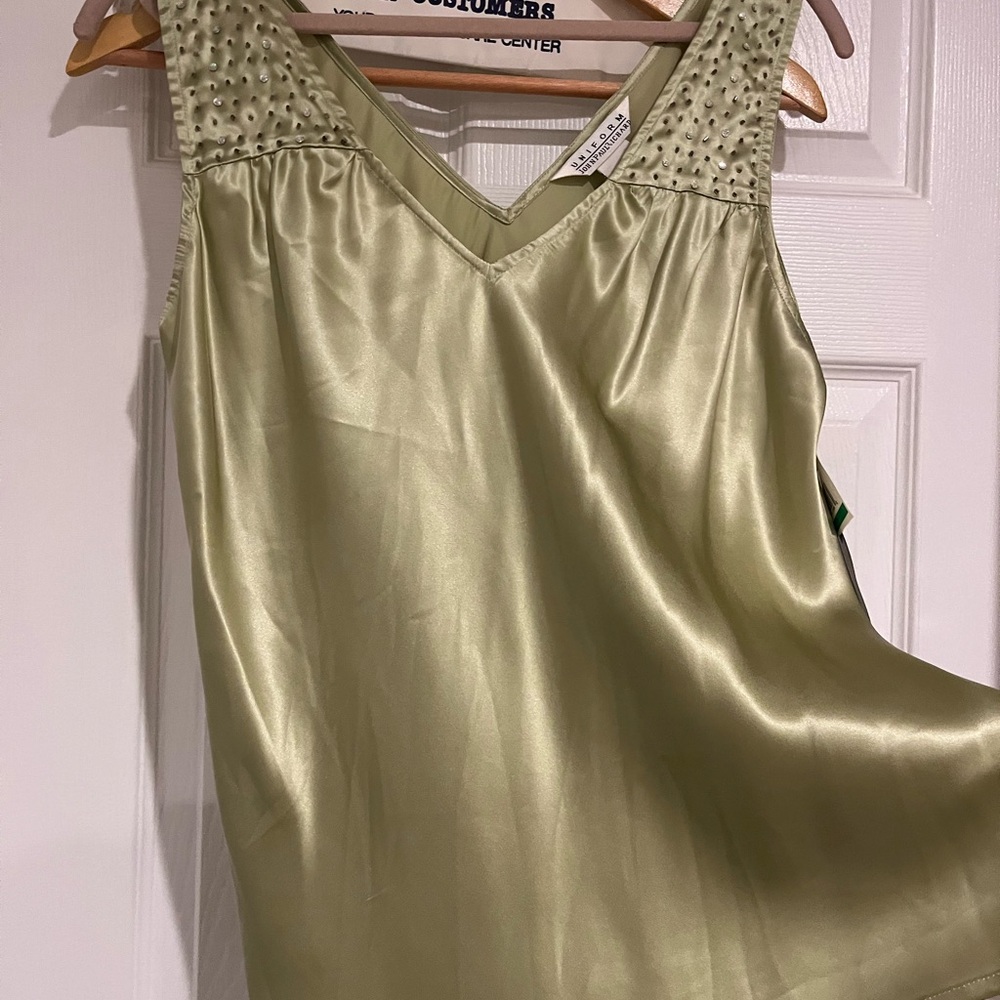 NWT Embellished Pure Silk Tank Top in Light Olive